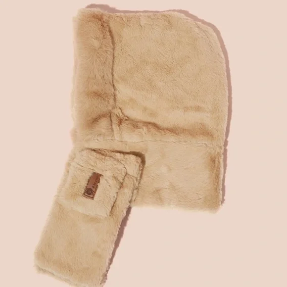 Cozy Faux Fur Hooded Scarf - Khaki Color - Picture 3 of 3